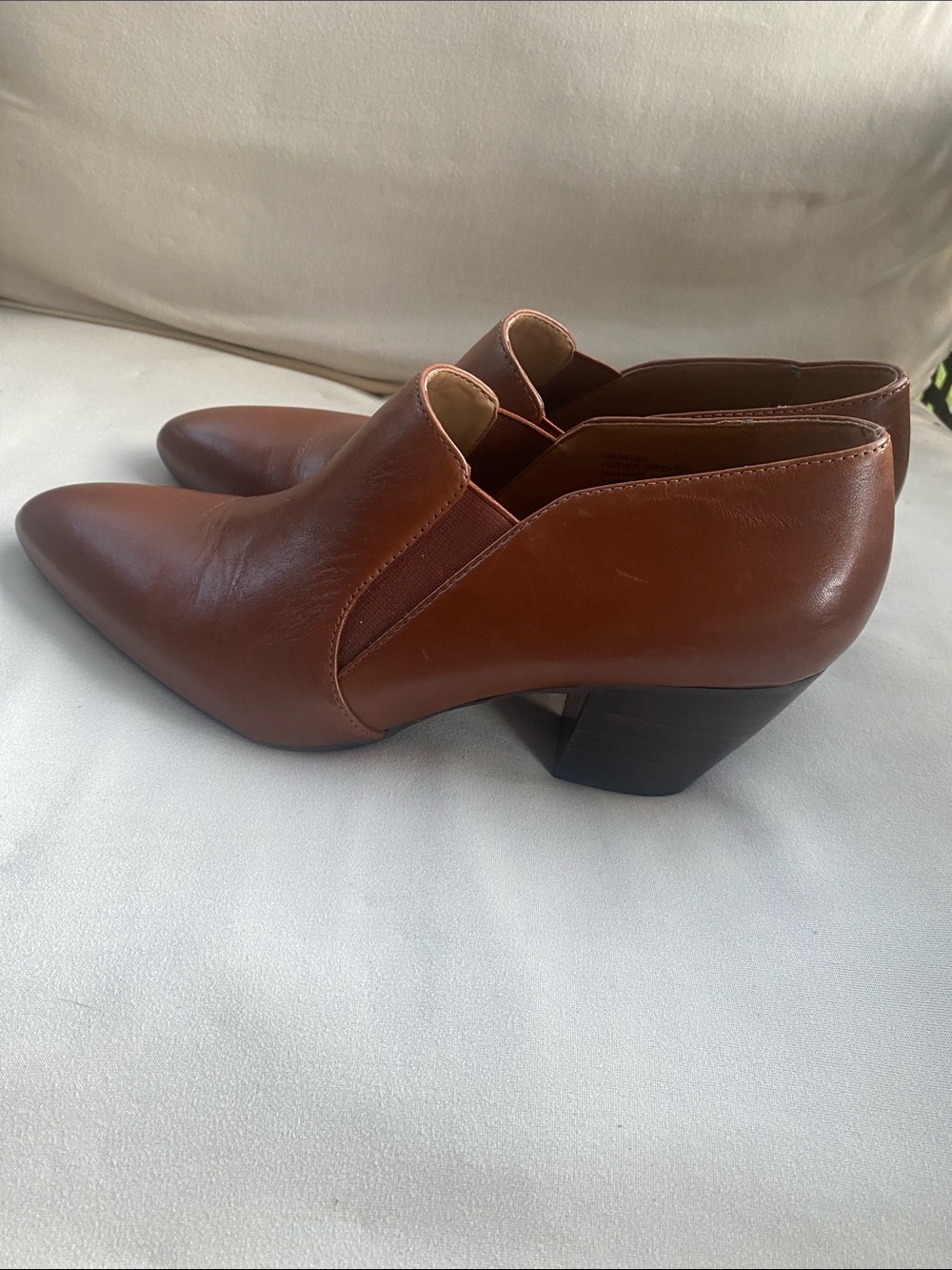 AEROSOLES by Martha Stewart Chestnut Leather Pointed V-Cut Low Block Heel Boots